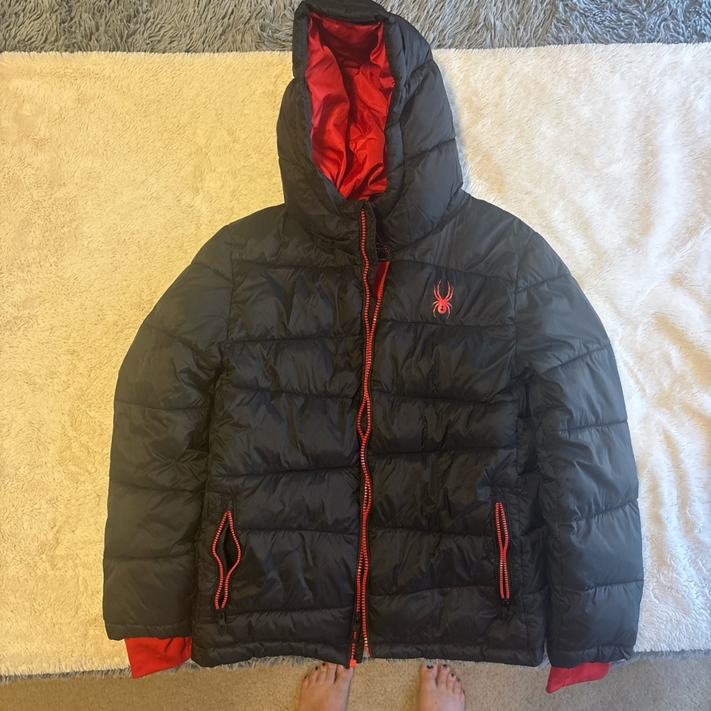 Spyder Kids Puffer Jacket in Black and Red